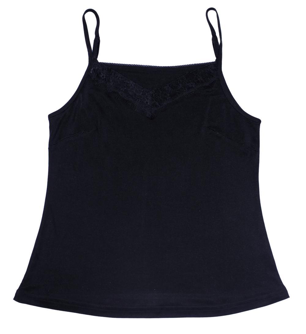 Lace Silk Jersey Camisole - Black - Silk Base