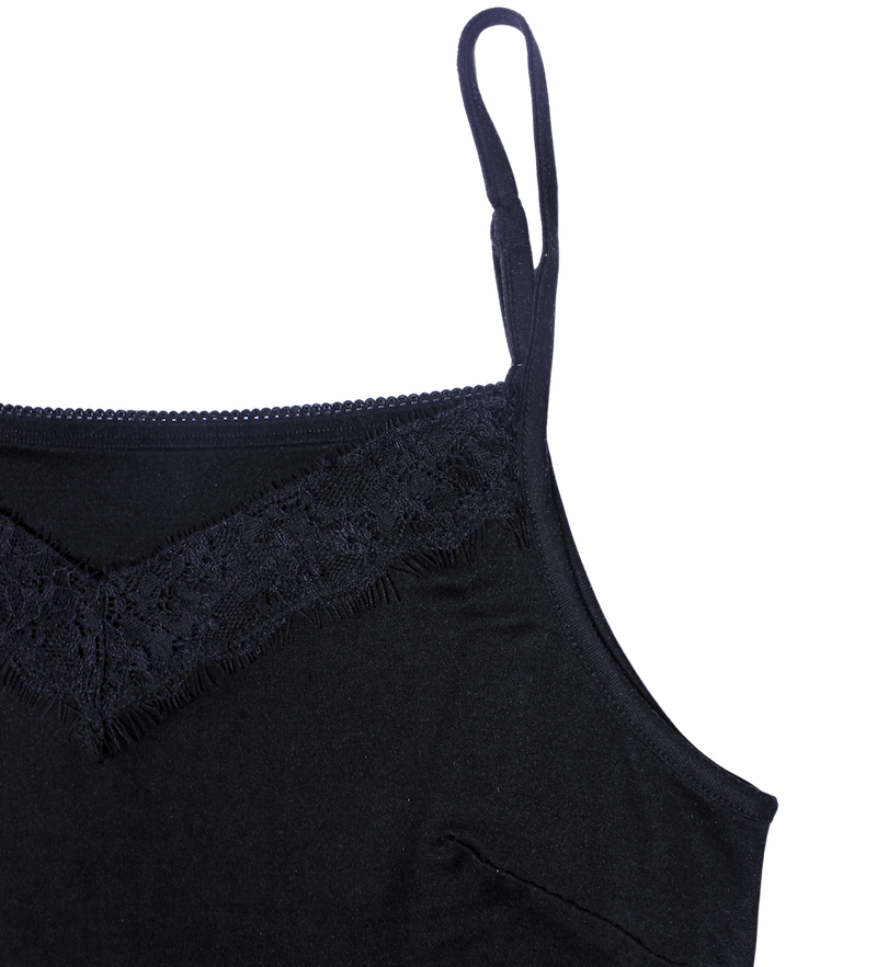 Lace Silk Jersey Camisole - Black - Silk Base